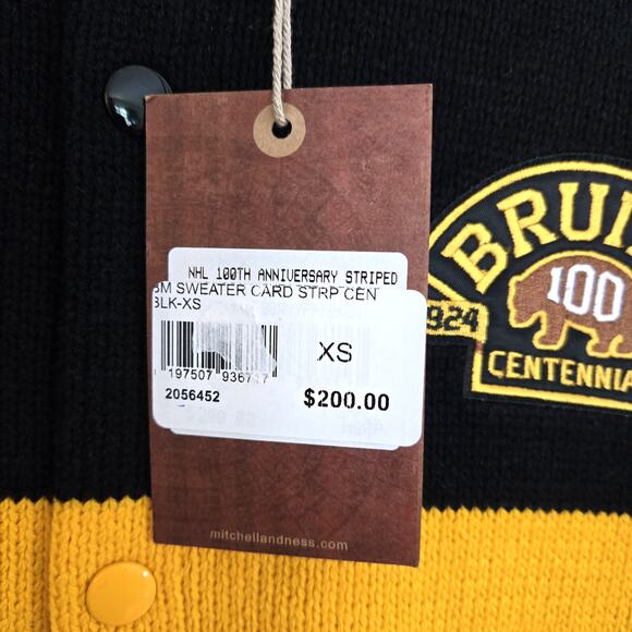 New Boston Bruins Mitchell and Ness Centennial Stripe Cardigan Sweater Size XS - Picture 9 of 13